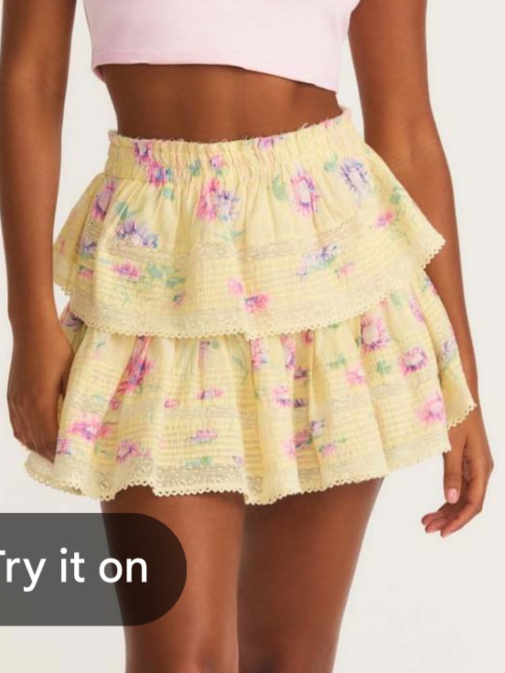 Loveshackfancy sully ruffle mini skirt set yellow floral bright azalea small - Picture 7 of 7